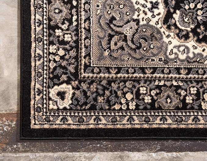 Unique Loom Reza Collection Traditional Persian Style Area Rug, 7 x 10 ft, Black/Beige