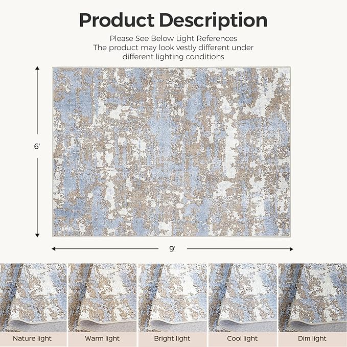 WITSHOCK Living Room Area Rugs 6x9: Abstract Rugs Machine Washable for Bedroom Carpet Resistant Non-Slip Carpet Large Indoor Floor for Dining Room Farmhouse Nursery Blue Brown