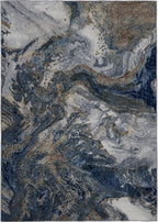 Abstract Washable Runner Rug: Modern 2x10 Hallway Runner for Kitchen Stain Resistant Non Slip - Thin Low Pile for Entryway Indoor - Blue Gold