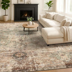 Farmhouse Floor Rugs for Living Room - Brown and Green Dining Room Area Rugs 8x10 for Bedroom, Washable, Soft, Lightweight & Stain Resistance, Neutral Dark Vintage Medallion Decor