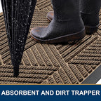 Kitinjoy Front Door Mat Outside Entrance, Sturdy Natural Dirt Trapper, Heavy Duty Rubber Doormat, Low Profile Non-Slip Backing, Easy Clean Floor Mat for Indoor Outdoor Entry, 35X23 Inch, Brown
