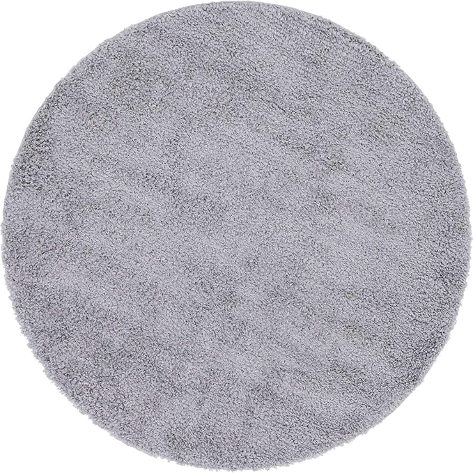 Unique Loom Davos Shag Collection Area Rug - Solid (6' 1" Round, Sterling)