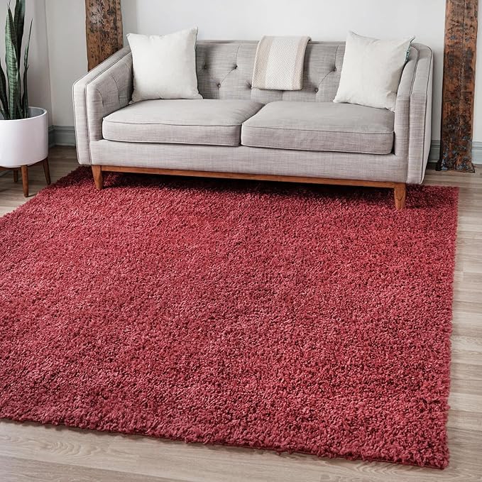 Unique Loom Davos Shag Collection Area Rug - Solid (3' 3" Square, Poppy)