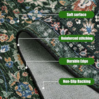 6x9 Vintage Rugs for Dining Room, Washable Rugs Non Slip Large Area Rug for Living Room Bedroom Office, Floor Decoration Big Rug Low-Pile Kid & Pet Friendly(Dark Green