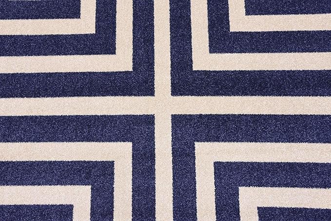 Unique Loom Athens Collection Classic Geometric Modern Border Design Area Rug (6' 0 x 9' 0 Rectangular, Navy Blue/ Beige)