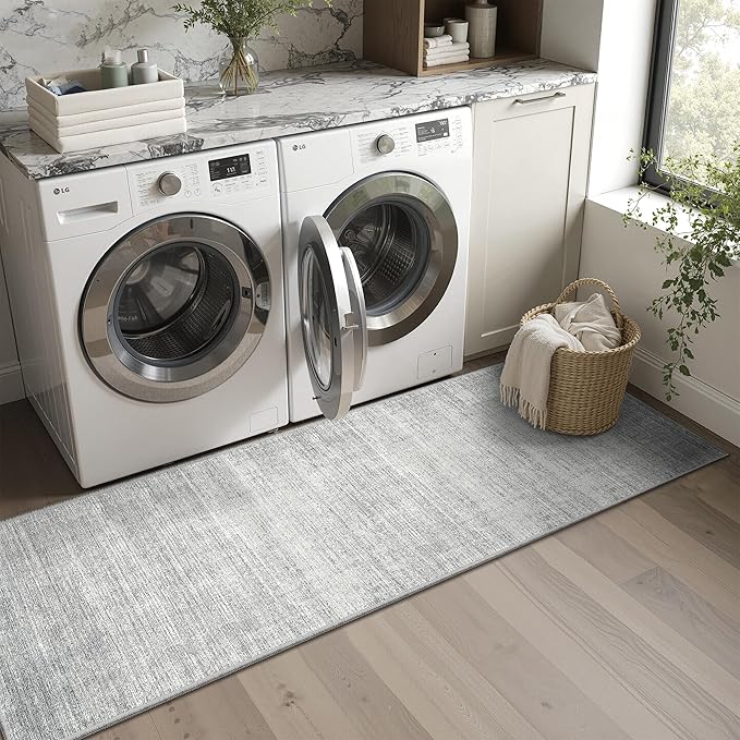 Valenrug Washable Rugs 2x8 - Stain Resistant 2x8 Area Rugs for Living Room, Non Slip Backing Large Area Rugs for Bedroom, Folable Machine Washable Area Rug (2'x8', Grey)