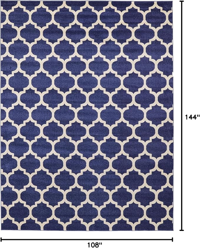 Rugs.com Lattice Collection Rug – 9' x 12' Dark Blue Medium Rug Perfect for Living Rooms, Large Dining Rooms, Open Floorplans