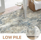 GENIMO Washable Area Rugs for Living Room, 10x12 Modern Non Slip Rugs, Low Pile Lightweight Soft Print Rug for Bedroom, Dining Room, Home Office, Blue Grey Beige