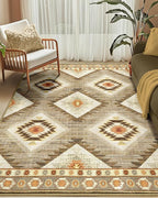 Area Rug 5x8 Rug Machine Washable Non-Slip Low Pile Print Pattern Western Rug for Living Room Bedroom Entryway Tribal Series-Cream/Camel