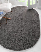 Unique Loom Solid Shag Collection Area Rug (5' 3" x 8' Oval, Graphite Gray)
