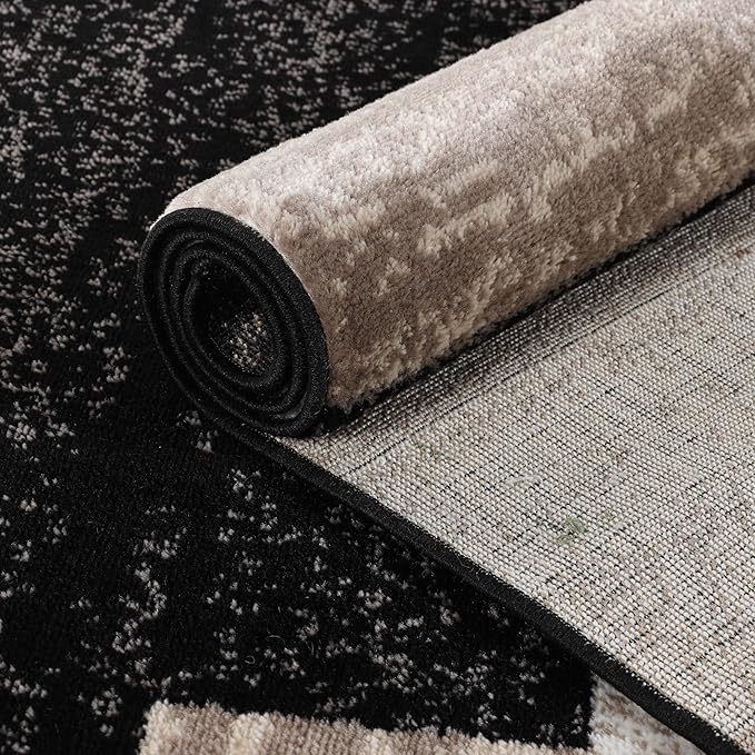 Superior Indoor Area Rug, Jute Backed, Modern Geometric Patchwork Floor Decor for Bedroom, Office, Living Room, Entryway, Kitchen, Hardwood Floors, Rockwood Collection, 6' x 9', Ivory-Beige