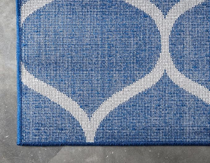 Rugs.com Lattice Frieze Collection Rug – 6' x 9' Navy Blue Medium Rug Perfect for Living Rooms, Large Dining Rooms, Open Floorplans