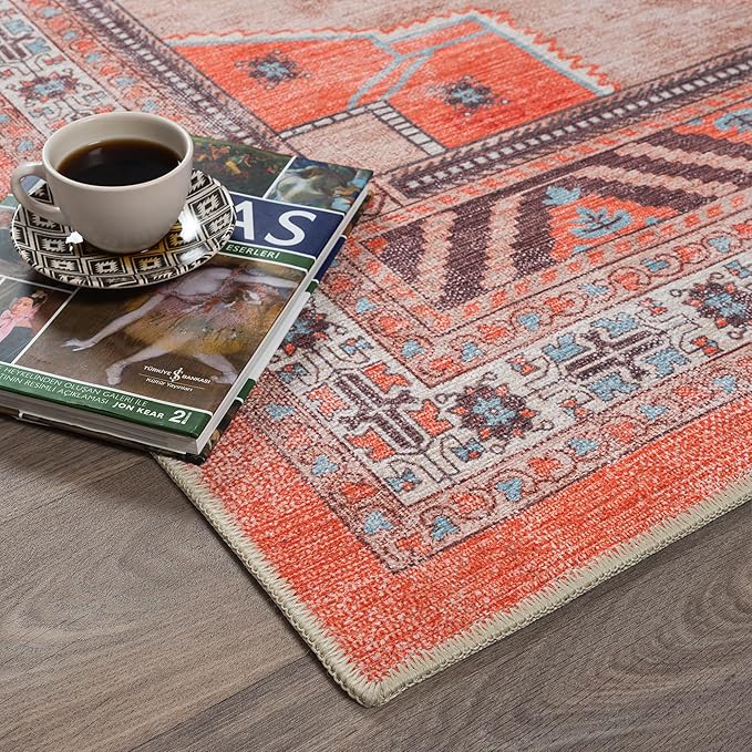 Fame Rugs Turkish Rug. Washable Vintage Oriental Antique Inspired Traditional Doormat Small Modern Area Rugs Luxury Entryway Entry Bedroom Bathroom Kitchen (380TT, 5'9 x 8'9)
