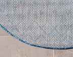 Unique Loom Outdoor Trellis Collection Area Rug - Tribal Trellis (5' 1" Round, Blue/ Ivory)