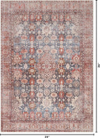 Kuden Area Rug, Machine Washable, Non-Slip Backing, Vintage Style, Soft, Low Pile, Perfect for Living Room, Bedroom, Kitchen, Dining Room - [2x3, Blue/Red/Beige]
