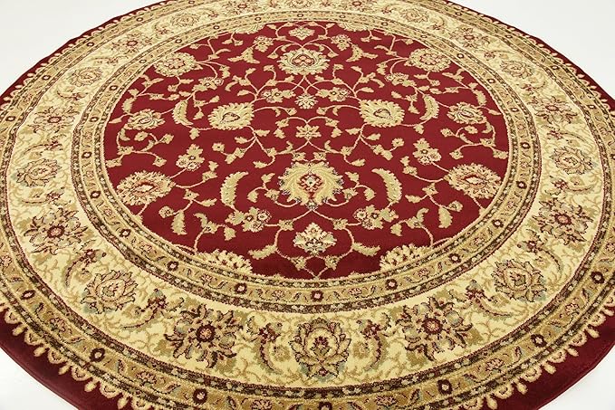 Unique Loom Voyage Collection Traditional Oriental Classic Intricate Design Area Rug (8' 0 x 8' 0 Round, Red/Gold)