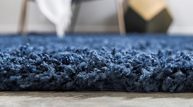 Unique Loom Solid Shag Collection Area Rug (2' 2" x 6' 5" Runner, Sapphire Blue/ Navy Blue)