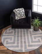 Unique Loom Athens Collection Classic Geometric Modern Border Design Area Rug (6' 0 x 6' 0 Round, Gray/ Beige)