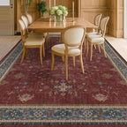 Moroccan Big Rugs for Living Room - Dark Red 10x14 Area Rug for Large Bedroom, Dining Room, Washable Lightweight Low Pile Foldable Oriental Burgendy Home Décor