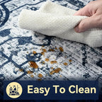 YJ.GWL Area Rugs for Living Room 6x9 Machine Washable Rugs, Non Slip Floral Vintage Rug Indoor Carpet, Stain Resistant Large Rug for Bedroom Dining Room, Navy Blue