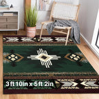 YHSF South West Native American Area Rug C318 - Easy Clean, Thick, Soft, Durable Native Tribal American Indian Inspired Rug for Bedroom/Living Room and More - Hunter Green, 3 ft 10 in x 5 ft 2 in