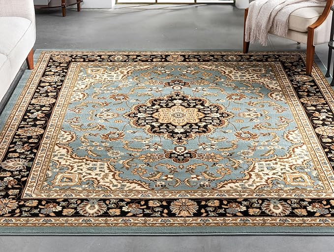 Well Woven Barclay Collection Medallion Kashan Light Blue 6x9 Area Rug - for Living Room, Bedroom, and Dining Room