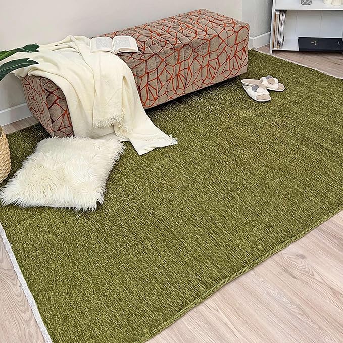 Alfa Rich 4x6 Green Washable Area Rugs for Living Room Bedroom Kitchen Cotton Decor Solid Rug
