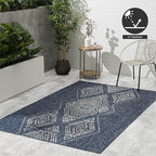 FH Home Outdoor Area Rug - Waterproof Easy to Clean Stain Resistant - Patio Indoor Outdoor Porch Deck Balcony Entryway - Boho Moroccan - Ariana - Blue - 7ft 10in x 10ft 9in