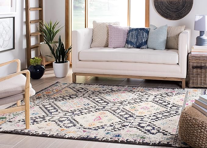 SAFAVIEH Madison Collection X-Large Area Rug - 12' x 18', Black & Yellow, Boho Diamond Distressed Design, Non-Shedding & Easy Care, Ideal for High Traffic Areas in Living Room, Bedroom (MAD418Z)