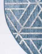 Rugs.com Lattice Trellis Collection Rug – 3 Ft Round Blue Low-Pile Rug Perfect for Kitchens, Dining Rooms