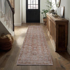 Kuden 2'6"x12 Runner Rug, Machine Washable Area Rug with Non-Slip Backing, Vintage Style, Soft, Easy Clean, Low Pile Rug for Hallway, Entryway, Kitchen, Bedroom