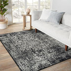 vivorug 3x5 Area Rugs, Stain Resistant Washable Rug for Living Room, Vintage-Inspired Black and White Rug