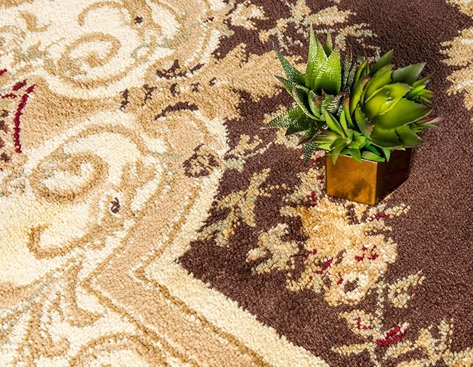 Unique Loom Versailles Collection Traditional Classic Floral Motif Area Rug (10' 0 x 13' 0 Rectangular, Brown/ Ivory)