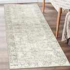 ReaLife Rugs Machine Washable Area Rug Runner - Living Room Bedroom Bathroom Kitchen Entryway Office - Padded Low Pile Stain Resistant Premium - Boho Farmhouse Vintage - Lyle - Beige Ivory 2'6" x 6'