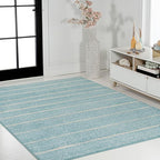 JONATHAN Y Williamsburg Minimalist Stripe Turquoise/Cream Indoor Area Rug, 3x5, Contemporary, Modern, Easy-Cleaning for Living Room, Bedroom, Kitchen, Pet Friendly, Non-Shedding (MOH201B-3)