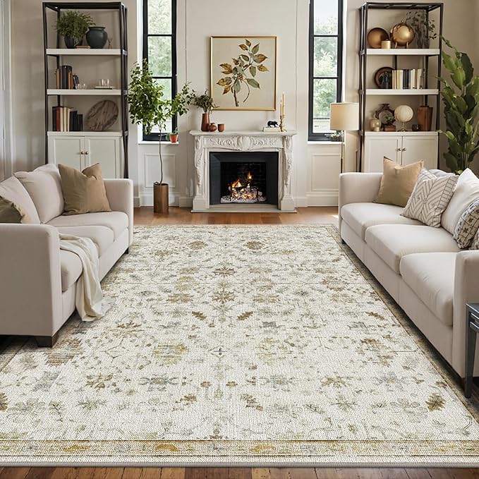 LUMI 8x10 Washable Area Rug for Living Room, Ultra Soft Traditional Vintage Rugs Non Slip with Rubber Backing, Low Profile, High Traffic, Stain Resistant Carpets, Ideal for Bedroom, Dining Room