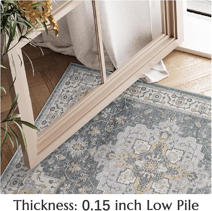 jinchan Runner Rug 2x6 Vintage Hallway Rug Boho Washable Runner Floral Medallion Retro Lightweight Non Slip Classic Thin Soft Carpet for Kitchen Bedroom Bathroom Laundry Room Doorway Grey