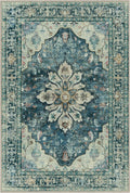Area Rugs 4'x5' Washable Non-Slip, Floral Vintage Distress Print Pattern Medallion Carpet for Living Room Bedroom Dining Room, Dark Blue Vintage