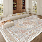 zesthome 7x9 Area Rug, Super Soft Washable Rugs for Living Room, Non-Slip Stain Resistant Vintage Rugs, Ultra-Thin Large Area Rugs (Orange,7'x9')