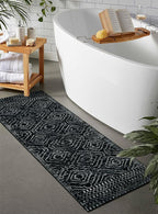 Wonnitar Washable Kitchen Runner Rug 2x6, Moroccan Black Runners for Hallway, Non Slip Bohemian Soft Bathroom Throw Mat Geometric Carpet Runner for Laundry Entryway Bedroom (Black,2'x6')