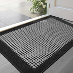 LUMI Inside Door Mat for Entry 17''x30'', Absorbent, Dirt Trapper, Low Profile Thin, Non Slip Mats with Rubber Backing, Ideal for Indoor, High Traffic, Garage, Entrance, Checkered Black