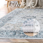 GENIMO 8x10 Area Rugs for Living Room, Machine Washable Non Slip Vintage Rugs, Low Pile Lightweigt Chenille Print Indoor Rug for Bedroom, Dining Room, Home Office, Blue
