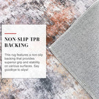 Modern Abstract Runner Rug for Bedroom 2x7, Grey Orange Multi Washable Kitchen Runner, Non-Slip Soft Thin Faux Wool Mat for Entryway, Hallway, Laundry Room Indoor