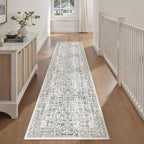 Black Runner Rug 2x14 Hallway Machine Washable Kitchen Vintage Distressed Non Slip Long Carpet Indoor Retro Floral Bedroom Accent Throw Rug for Bathroom Office Laundry Dining Living Room