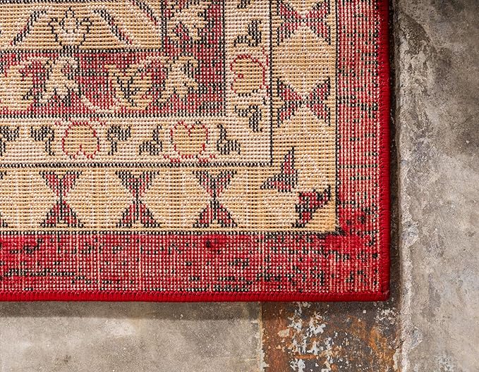 Unique Loom Taftan Collection Border Geometric Tribal Inspired Design Area Rug (6' 0 x 9' 0 Rectangular, Red/ Gold)