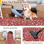 Christmas Area Rug 2x3 Red Washable Entryway Non Slip Small Carpet Holiday Door Mat Vintage Distressed Floral Accent Rug Low Pile Soft Thin Xmas Doormat for Bathroom Laundry Kitchen