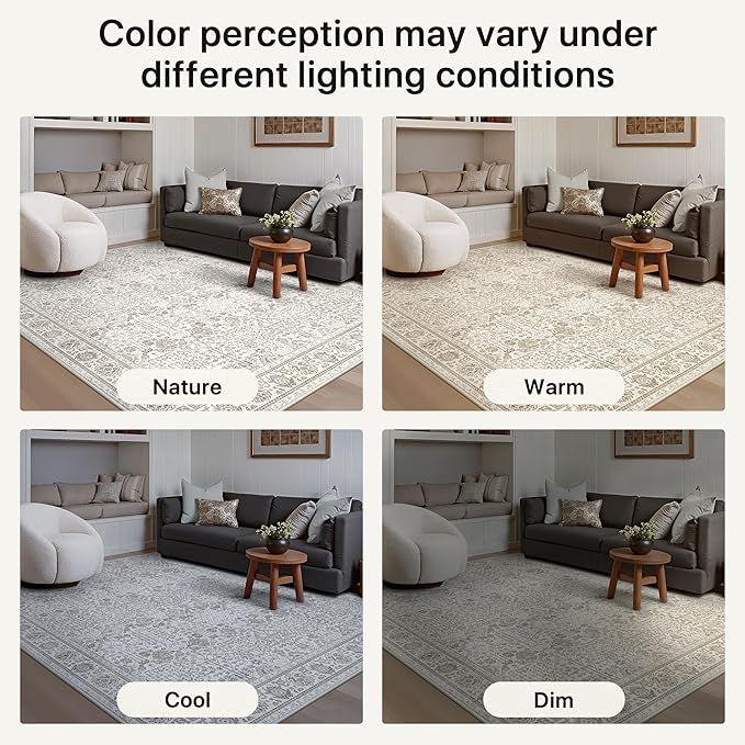 Bavni 2'6''x6 Rug Runners for Hallways, Washable Runner Rug Non Slip, Vintage Floral Print Style Rugs for Bedroom-Lightweight Low Pile Carpet for Hallways Bathroom,Light Gery