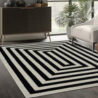 Abani Contemporary Area Rug, Contrasting Geometric Modern Stripe Symmetrical Living Room Carpet Rugs (Ivory Black, 2'2 x 12')