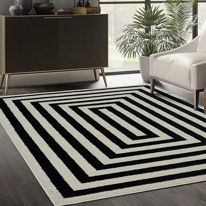 Abani Casa CAS120A Contemporary Black and Ivory Rectangular Area Rug