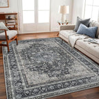 Washable Area Rug 4'x6' Traditional Floor Cover Foldable Thin Rugs Retro Kitchen Indoor Distressed Non Slip Carpet Floral Print Mat Bedroom Living Room